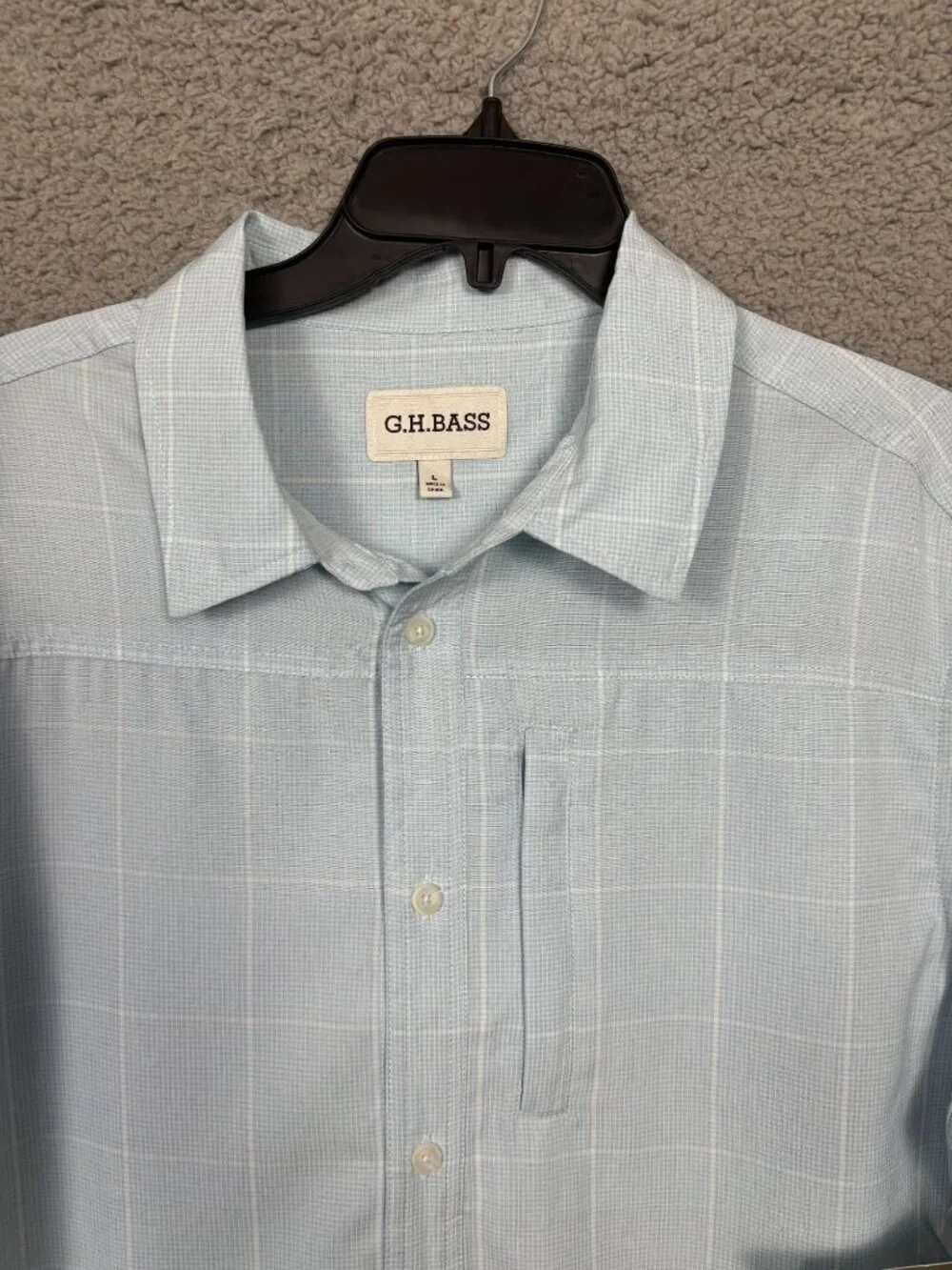 G.H. Bass Mens Light Blue Short-Sleeve Plaid Button-Up Shirt Size L New With Tag - Picture 2 of 8